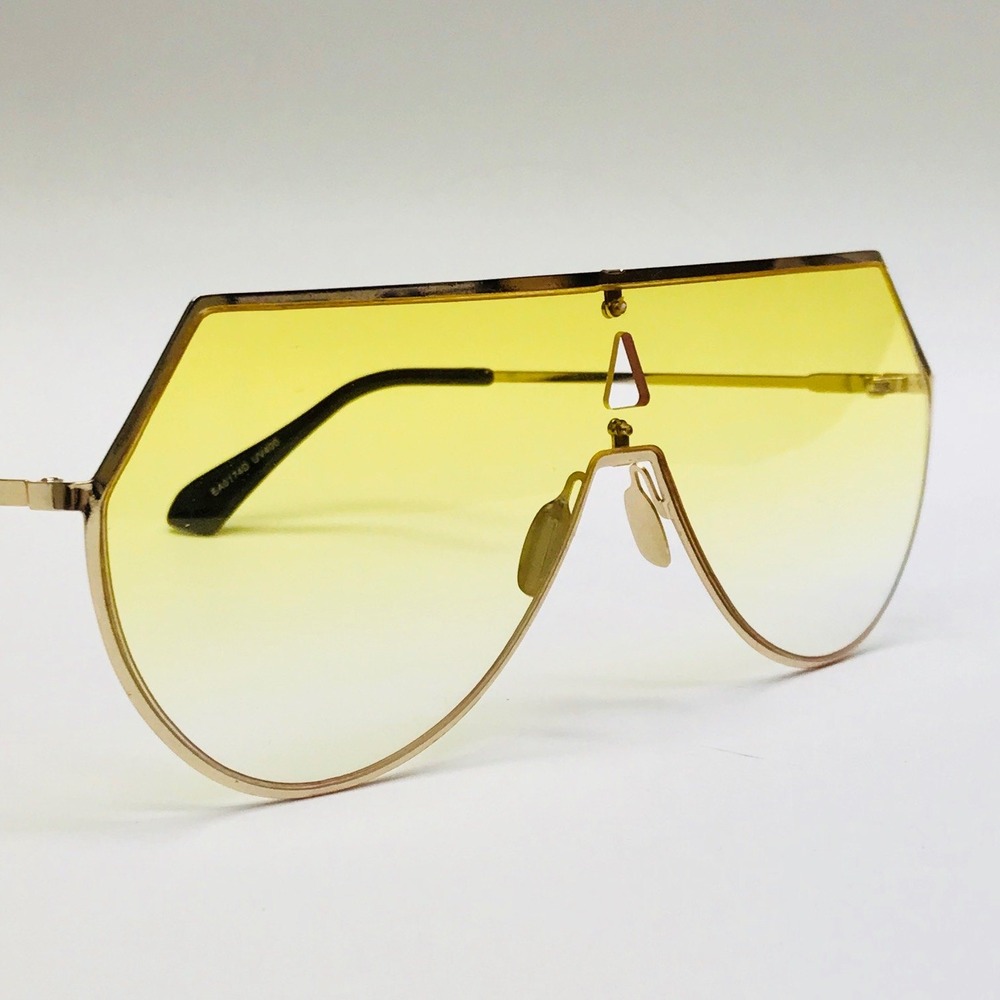 Shield Sunglasses Yellow Lens Gold‎ Frame Fashion Visor Sun Glasses Beach Shades
